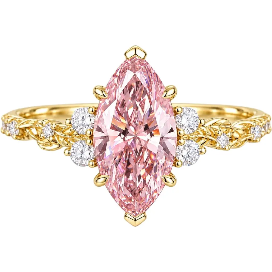 1-10 CT Marquise Fancy Pink Lab Grown Diamond Engagement Ring
