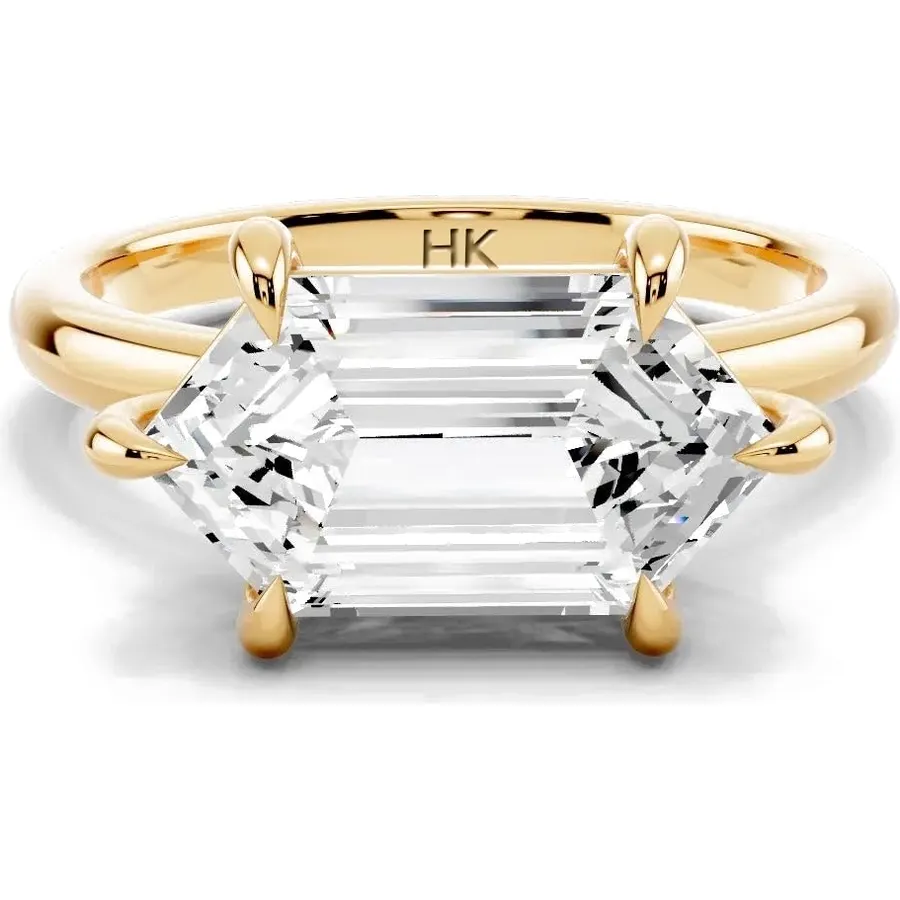 1-3 Ct Elongated Hexagon Moissanite East West Engagement Ring