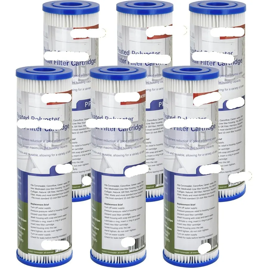 10" X 2.5" Pleated Sediment Water Filter Cartridge 6 Pack for Home Purification System(30 Micron)