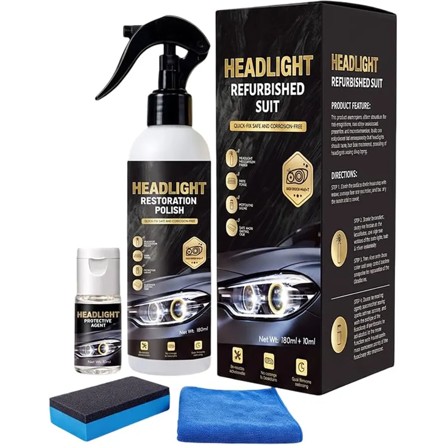 1PC Car Headlight Cleaner Kit for Foggy, Yellowed & Oxidized Plastic Lenses