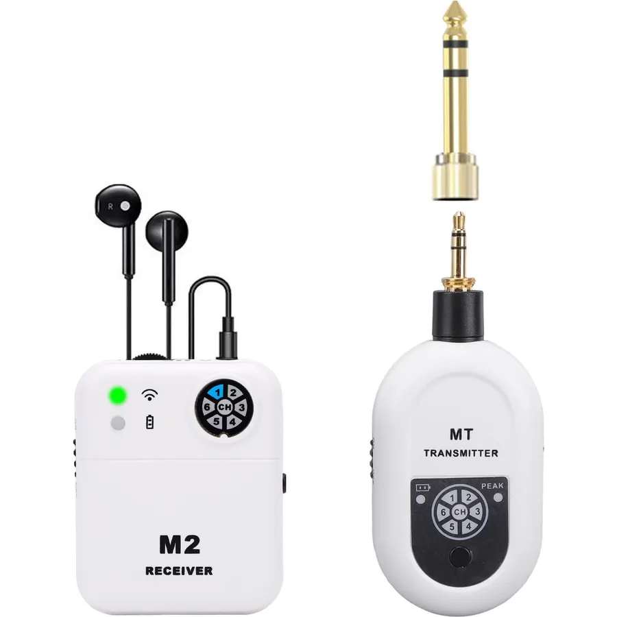 2.4G Wireless Monitor System Professional Ultra Low Latency Real Time Monitoring for Studio Band Rehearsal Live Performance, ABSTransmitter Receiver Set (White)