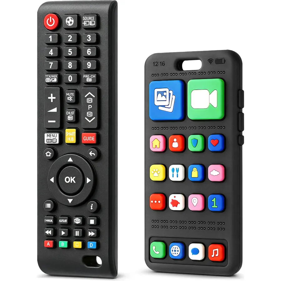 2 Pack Baby Teething Toys 3-6 6-12 Months, Silicone Phone & Remote Teether