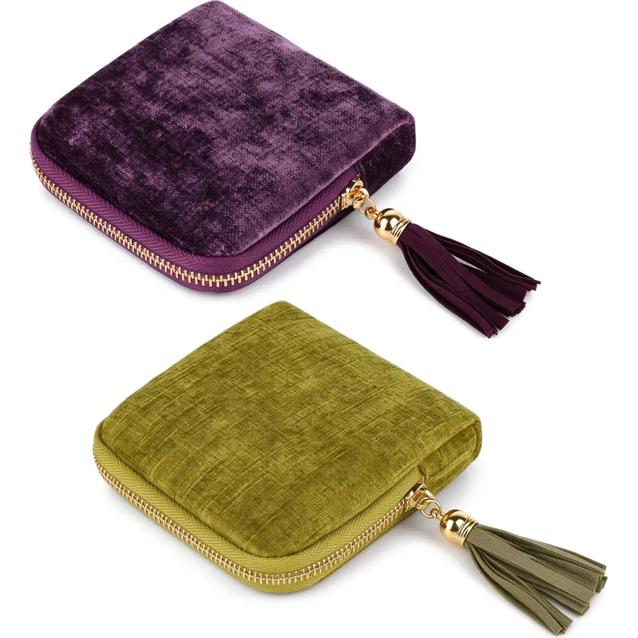 2 Pack Velvet Travel Jewelry Organizer , Tangle Free Small Jewelry Case
