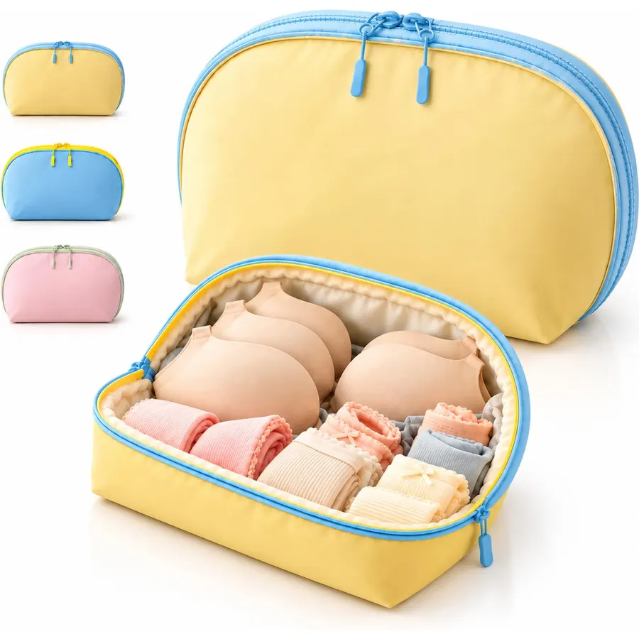 3 in 1 Travel Underwear Organizer Bag for Bras, Panties and Socks，Yellow