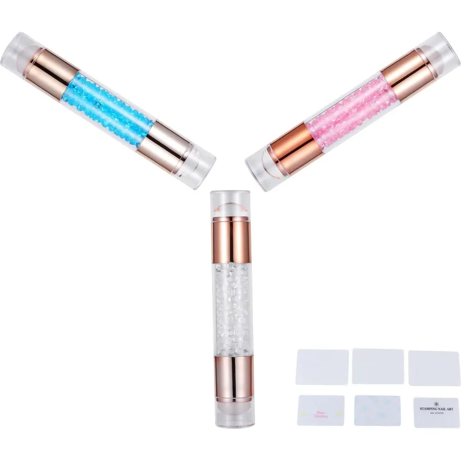 3pcs Double Head Nail Art Stamper with Lid, Acrylic DIY Manicure Tool