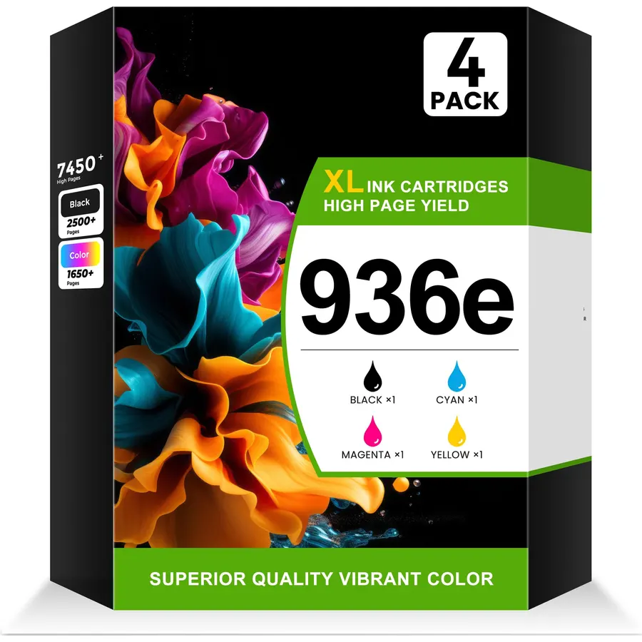 4-Pack 936e 936XL Ink Cartridges Combo Pack High Yield Black and Color