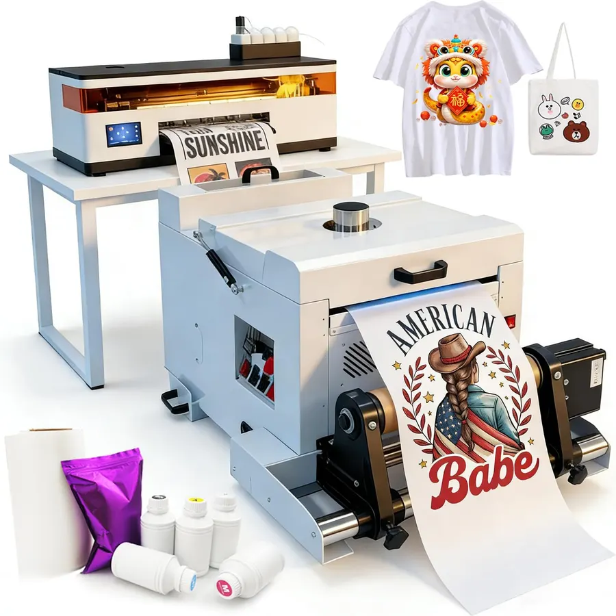 A3+ DTF Printer XP600 Industrial Printhead – DTF Transfer Printer with Oven, Full Consumable Bundle, for Apparel/Hoodies/T-Shirts Production