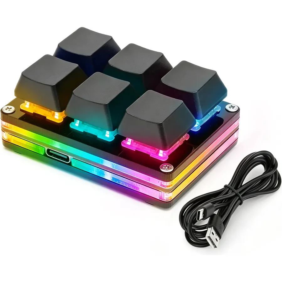 aikeec Black White 6-Key Gaming Keyboard, USB Mini 6-Key Keypad Mechanical Gaming PC Keyboards Programming Macro with Software OSU HID Standard Keyboard.(Upgrade Cherry Shaft & RGB LED)