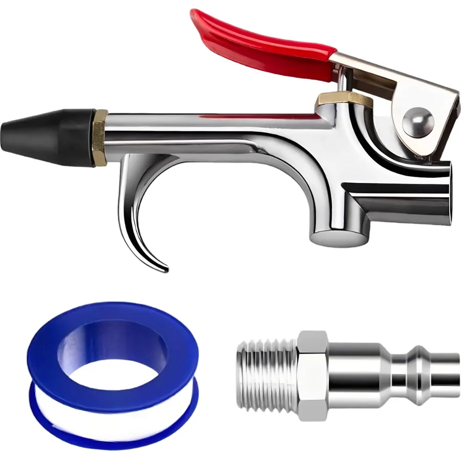 Air Blow Gun Set, 4 Pcs Pneumatic Dust Removal Kit with 1/4 in NPT Thread, Aluminum Air Gun with Ergonomic Red Trigger and Sealing Tape, Compressor Accessories for Workshop Cleaning