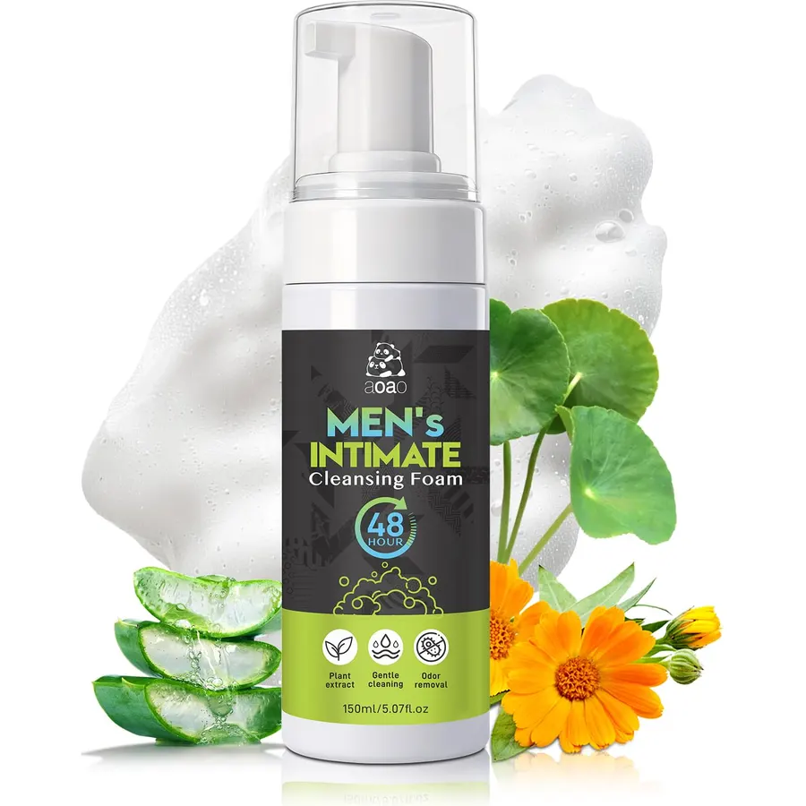 AOAO Intimate Wash for Men, Cleansing Foam for Odor & Itch Control, 5 FlOz