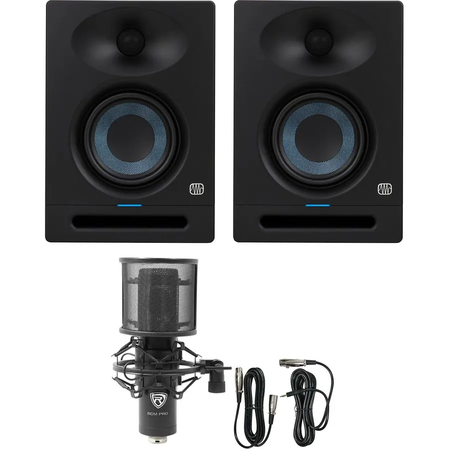 Audiosavings Bundle: (2) Presonus Eris Studio 5 Powered Active 5" Studio Monitor Speaker w/EBM Waveguide Bundle with (1) Rockville RCM PRO Studio/Recording Microphone w Samsung Capacitors (3 Items)