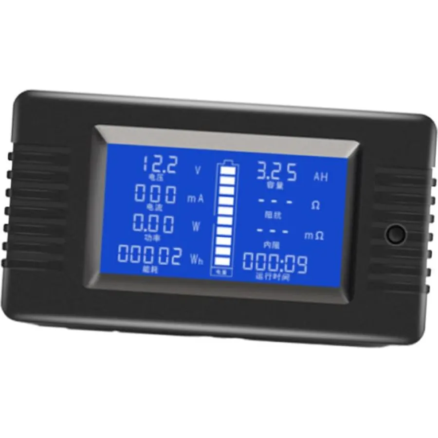 Battery Capacity Tester Black Gauge Power Meter LCD Monitor