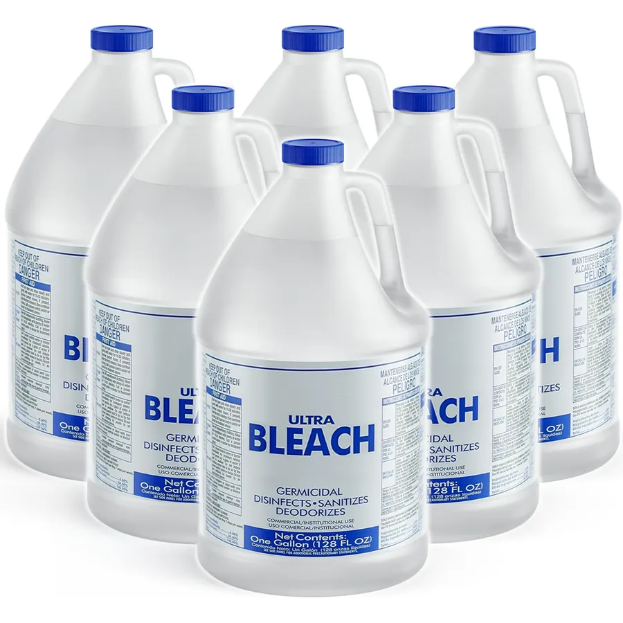 (6 Gallons) - Bolty Liquid Chlorine Bleach, for Laundry, Household and Commercial Cleaning, 1 Gallon Jugs