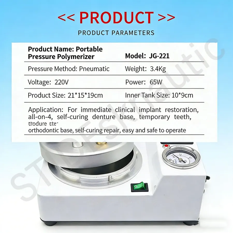 Digital Dental Pressure Pot with Air Pump, Auto Polymerizer for Implant Restoration & Denture Repair, 3kg/cm² Precision Gauge, Compact Lab Device for Quick Curing