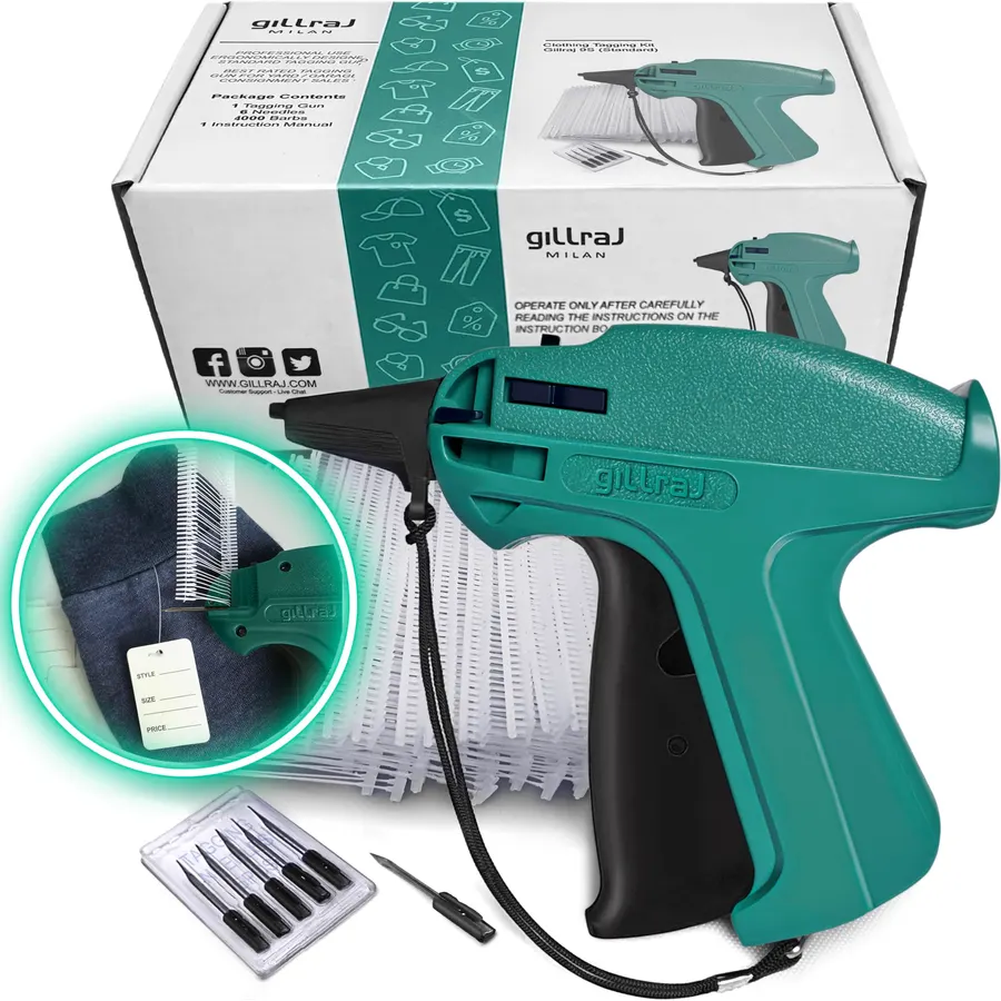 GILLRAJ® Price Tagging Gun【Not-a-Stitch-Gun】 Hangtag Attacher with 4000pcs 2" Long Barbs Fasteners & 6 Needles, Retail Pricing Tag Gun for Stores Consignment Garage Yard Sale