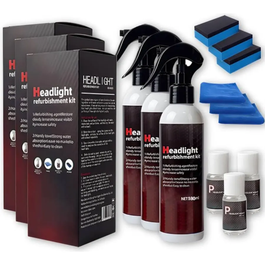 Headlight Restoration Kit, Yellowed & Cloudy Lens Cleaner, Protective Coat