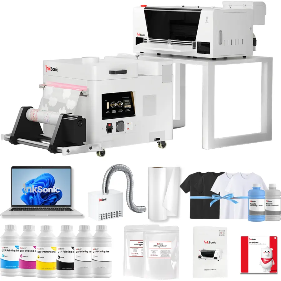 InkSonic 14" F1080 DTF Printer with Shaker & Dryer, Fume Extractor & Laptop