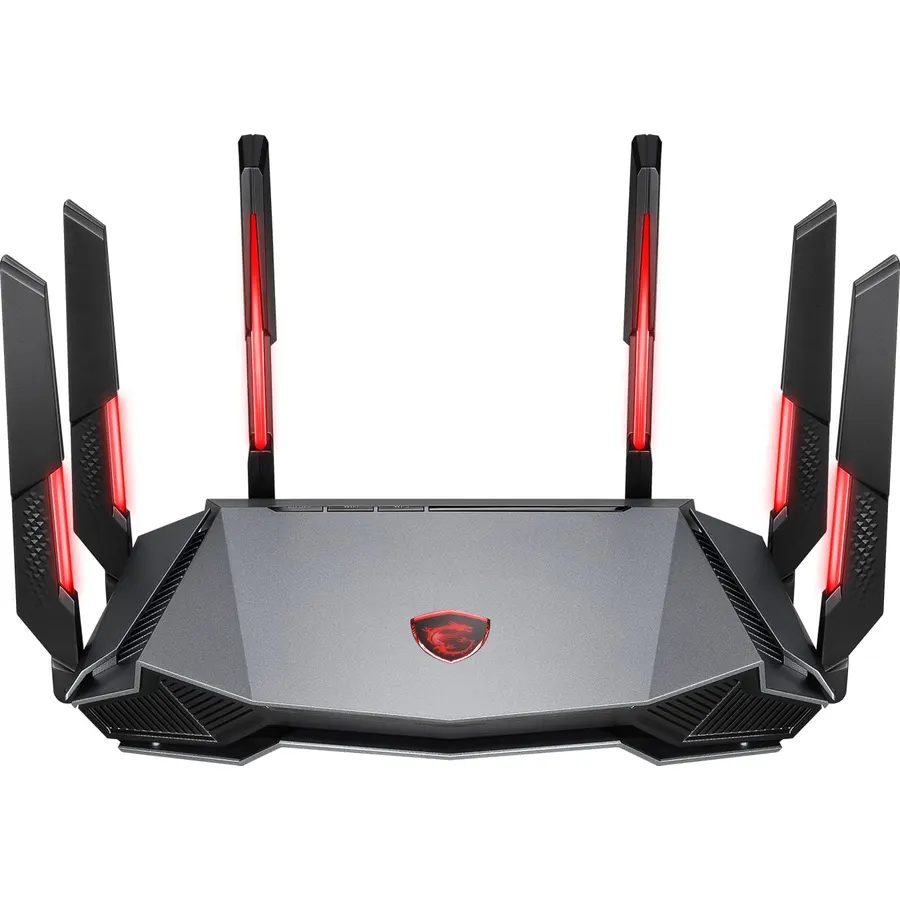 MSI Radix AXE6600 WiFi 6E Tri-Band Gaming Router, AI QoS, RGB, 1.8GHz Quad-Core Processor, MU-MIMO, Tri Band Gigabit Wireless, 8-Stream, High Speed Long Range Gaming Router