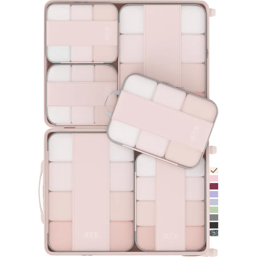 OlarHike 6 Set Compression Packing Cubes for Travel Essentials,Compressible Expandable Space Saver Bags for Organizing Clothes,Luggage Suitcase Garment Bags with Over 1000 pcs Mesh Holes(Beige)