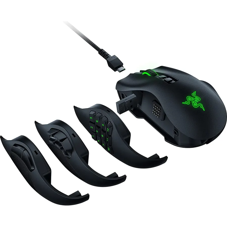 Razer Naga Pro Wireless Gaming Mouse: Interchangeable Side Plate w/ 2, 6, 12 Button Configurations - Focus+ 20K DPI Optical Sensor - Fastest Gaming Mouse Switch - Chroma RGB Lighting