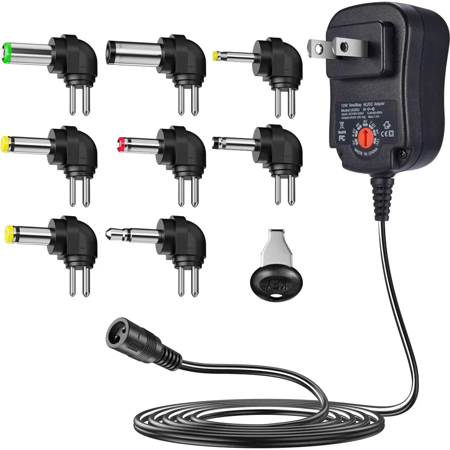 SoulBay 12W Universal AC/DC Power Adapter, 3V-12V, 8 Tips