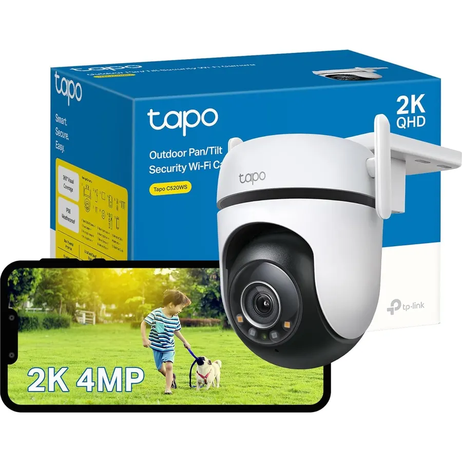 TP-Link Tapo 2K QHD Outdoor Pan/Tilt Wi-Fi Security Camera, 360° View, Motion Tracking, Color Night Vision, Free Person/Vehicle/Motion Detection, Cloud & SD Card Storage, 24/7 Recording, Tapo C520WS